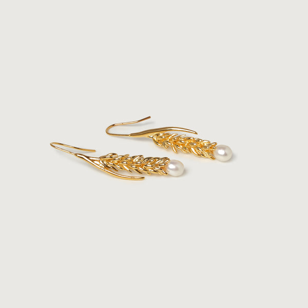 Golden Wheat Pearl Drop Earrings