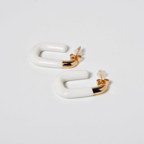 White & Gold Arc U-shaped Hoop Earrings